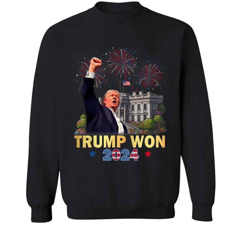 Trump Won 2024 T-Shirt Sweatshirt Hoodie, Celebrate Trump 47th President Victory, Patriotic Election Tee for Supporters,...