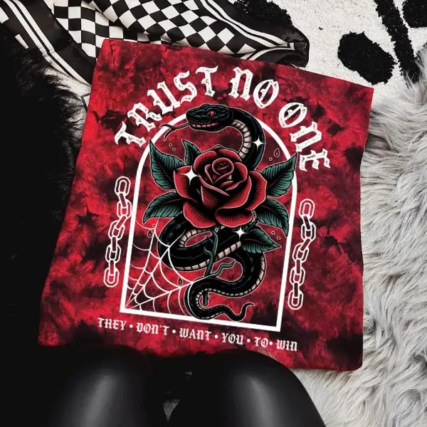 'Trust No One, They Don't Want You To Win' Red & Black Tie Dye Crewneck Sweatshirt, T Shirt, or Hoodie Pullover | Punk...