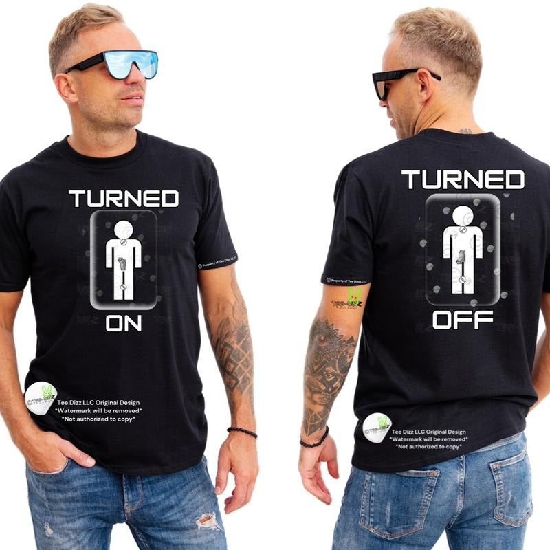 Turned on: Turned off - Men's funny graphic t-shirt- humor Hoodie, Sweatshirt | HypeDripTees.com
