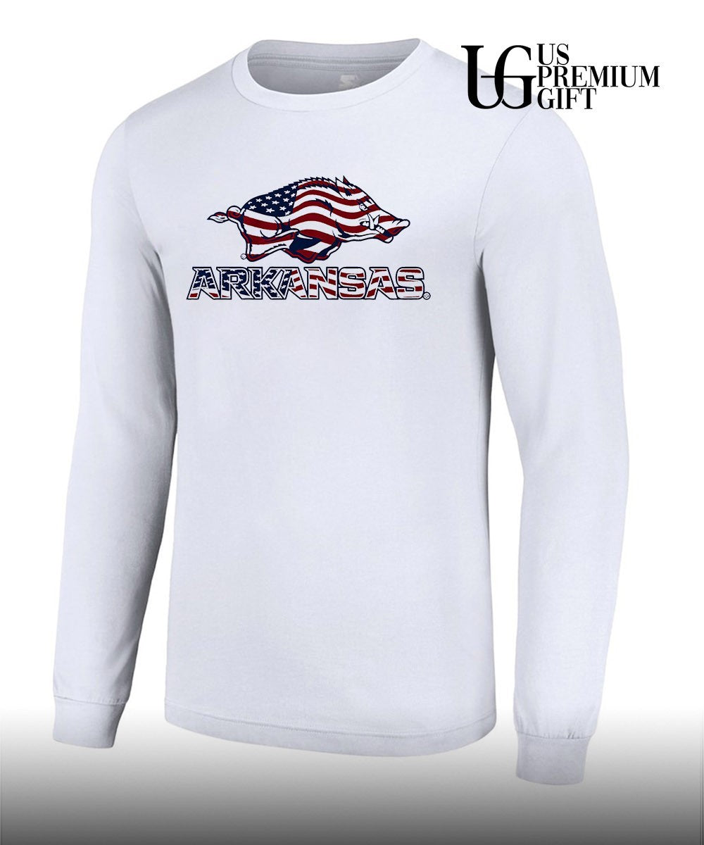 Tusk Arkansas Razorbacks Patriotic Marks logo stack shirt