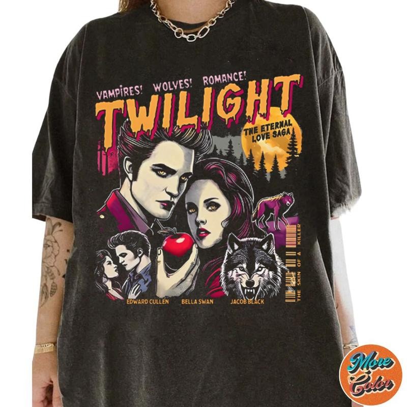 Twilight Fans Homage T-shirt, Gift For Book Lover Twilight Saga Comic Retro, Vampires Wolves Romance Shirts, Cotton...
