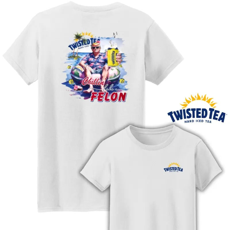 Twisted Tea Chillin Two Sides Cotton Unisex T-Shirt, Chillin Like a Felon T-Shirt, Beach Vibes Twisted Tea Party T-Shirt...