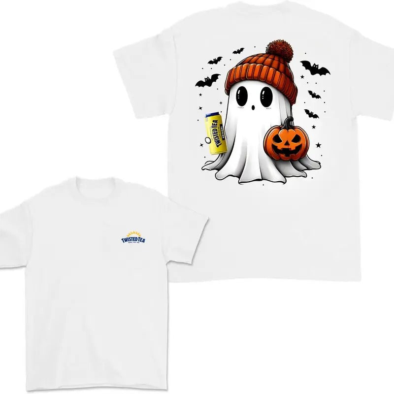 Twisted Tea Ghost Cute Halloween 2 Sided T-Shirt, Twisted Tea Halloween Shirt For Men And Women, Halloween Cute Ghost...