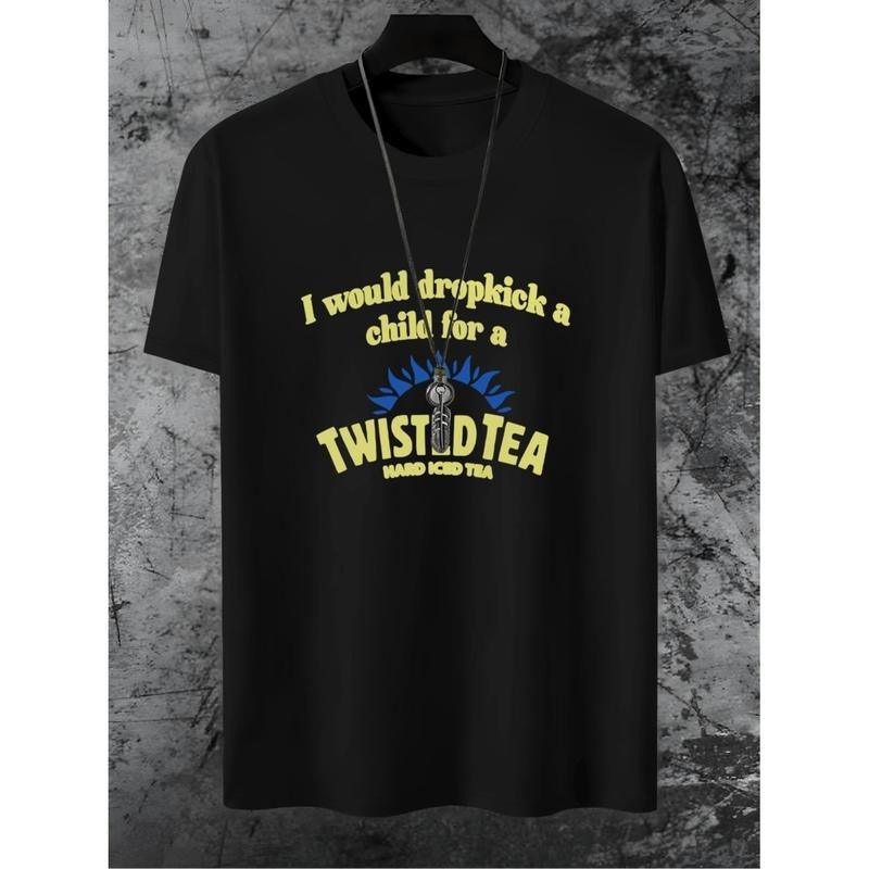 Twisted Tea Graphic Print Casual T-Shirt For Men Polyester Knit Regular Fit Summer Fashion Top With Slight Stretch...