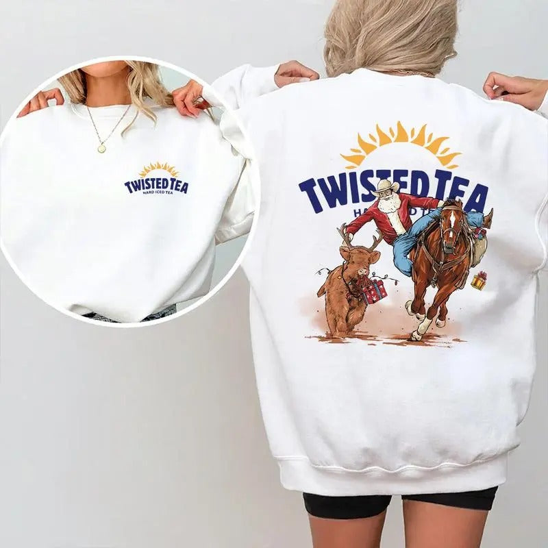 Twisted Tea Santa Christmas Cow Boy Style Unisex Sweatshirt T-Shirts, Hoodie | HypeDripTees.com