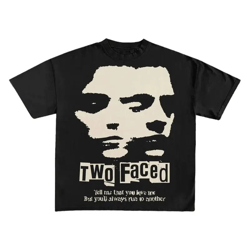Two Faced Print Short Sleeve Graphic Unisex T-Shirt Hoodie, Sweatshirt | HypeDripTees.com
