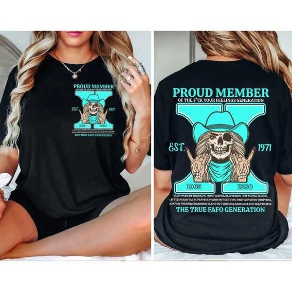 Two-sided Customize Gen X T-shirt, Skull Proud Member Of The Fck Your Feelings 1965
