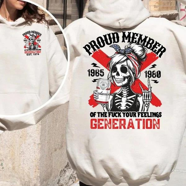 Two-sided Customize Gen X With Beers T-shirt, Skull Proud Member Of The Fck Your Feelings 1965