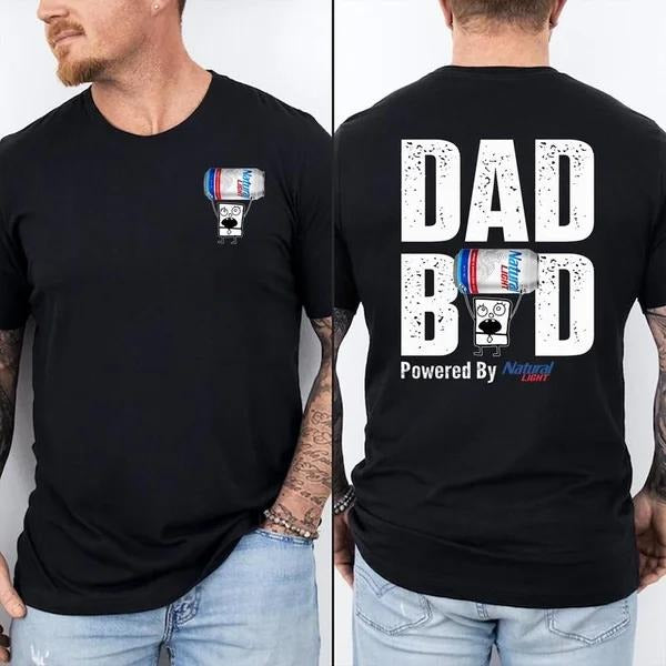 Two-sided Dad Bob Powered By Natural Light T-shirt, Father's Day Gifts, Doodlebob Papa Tee, Funny Summer Graphic Tee,...