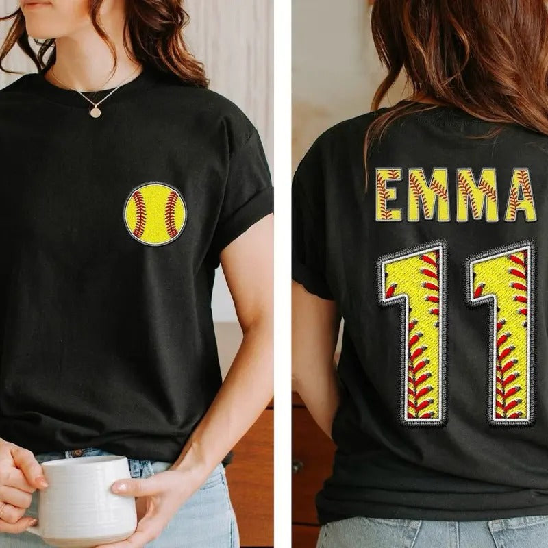 Two-sided Softball Tshirt With Custom Number And Name, Sports Shirt, Softball Mom Tee, Personalized Softball Shirt,...