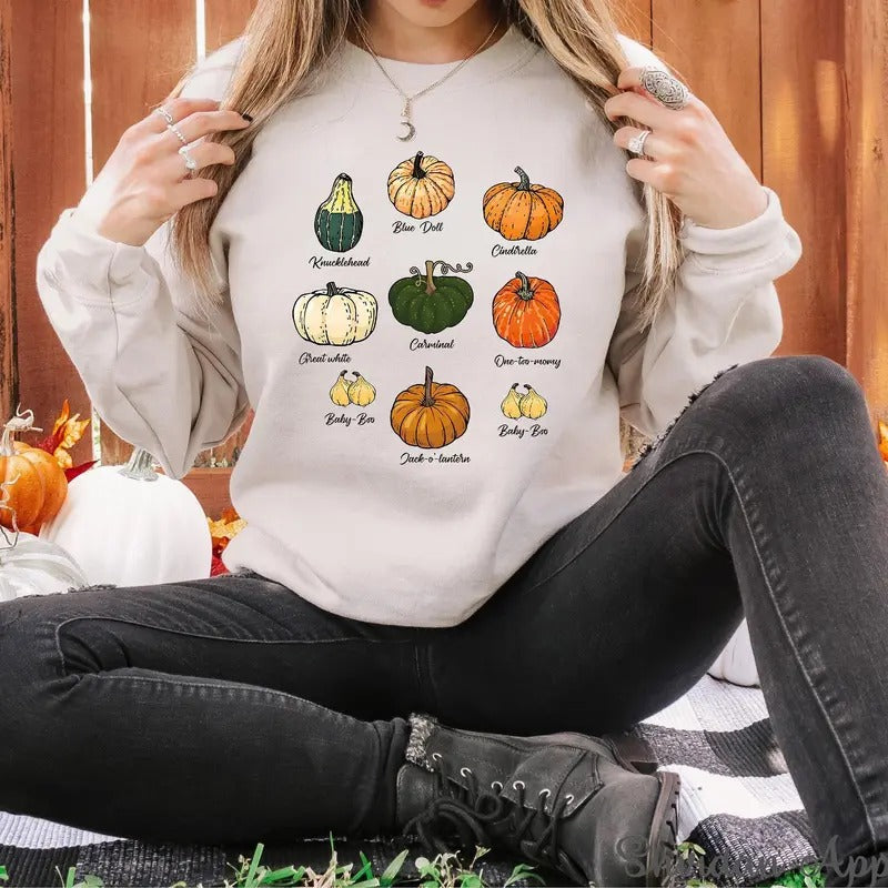 Type Of Pumpkins Sweatshirt, Fall Halloween Pumpkin Patch Shirt, Pumpkin Season Sweater, Holiday Tee, Autumn Sweater,...