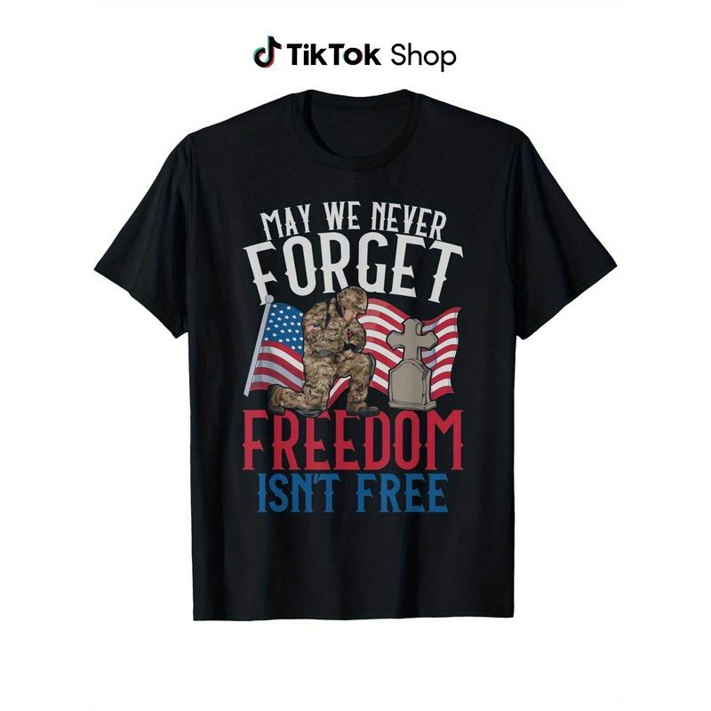US Flag Soldier United States Freedom American Memorial Day T-Shirt, 100% Cotton, Men'S and women'S T-shirts, 180g, Black...