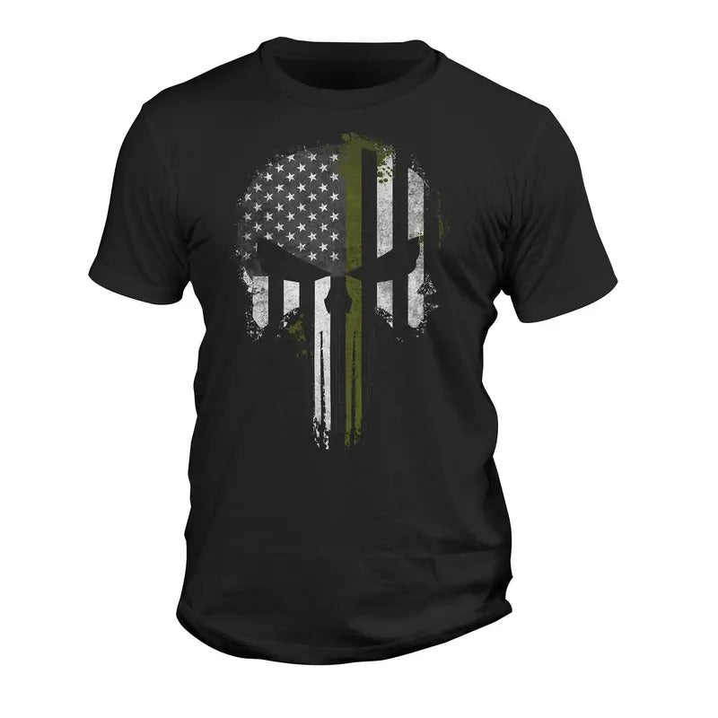 USA Army Military Thin Green Line Flag Skull Men's T-Shirt Hoodie, Sweatshirt | HypeDripTees.com