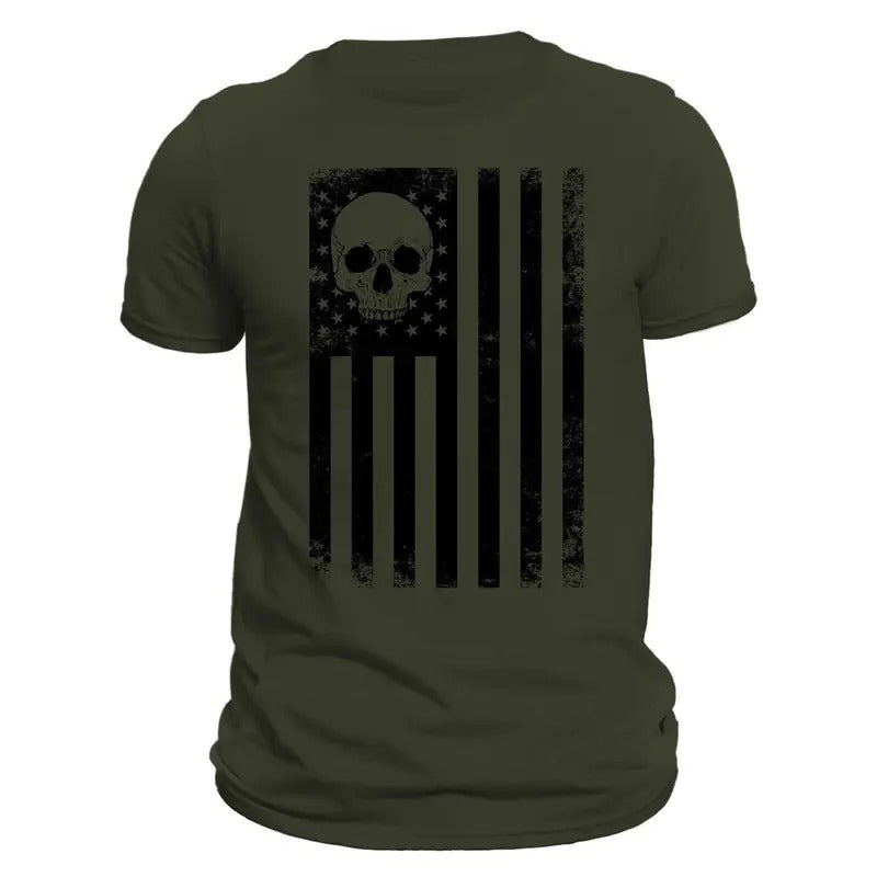 USA Black Vertical Flag With Skull Men's T-Shirt Crewneck Casual Hoodie, Sweatshirt | HypeDripTees.com