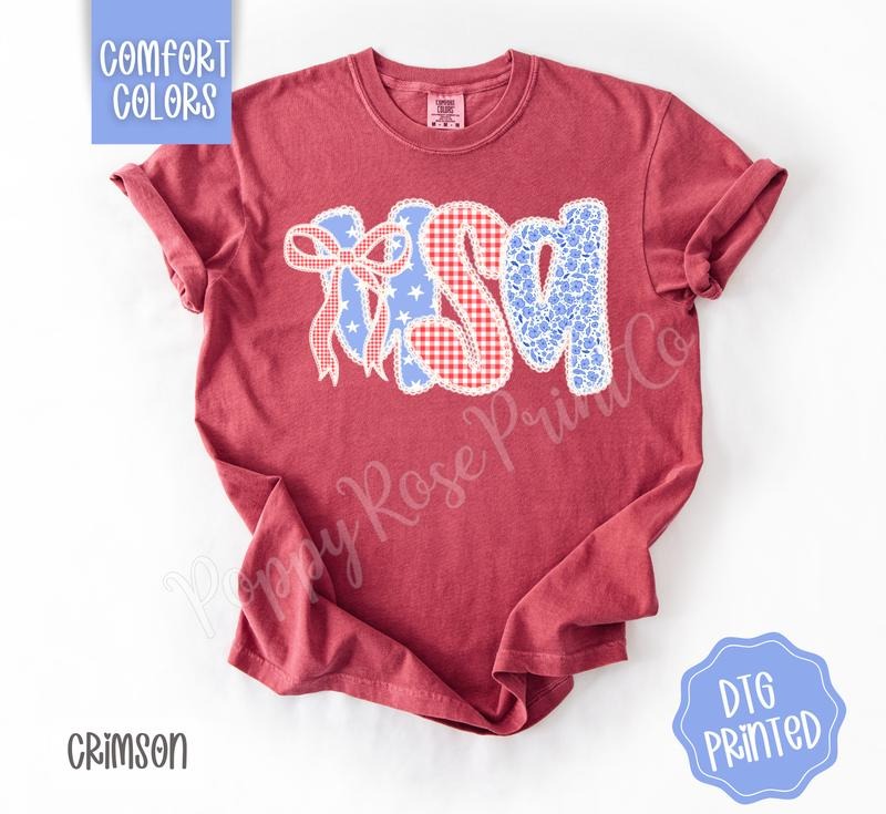 USA Bow Shirt Comfort Colors July 4th Patriotic Her T-Shirts, Hoodie, Sweatshirt