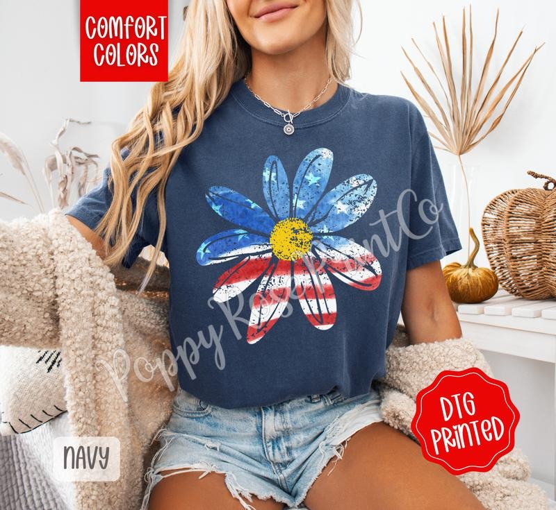 USA Daisy Comfort Colors Shirt, Cute Patriotic Tshirt, Trendy Women's Tee, Gift for Her Hoodie, Sweatshirt | HypeDripTees.com