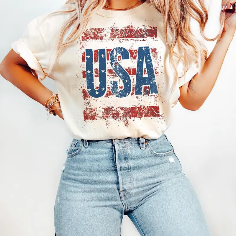 USA Distressed Flag 4th of July Shirt, Patriotic Shirt American Flag Sweatshirt Hoodie | HypeDripTees.com