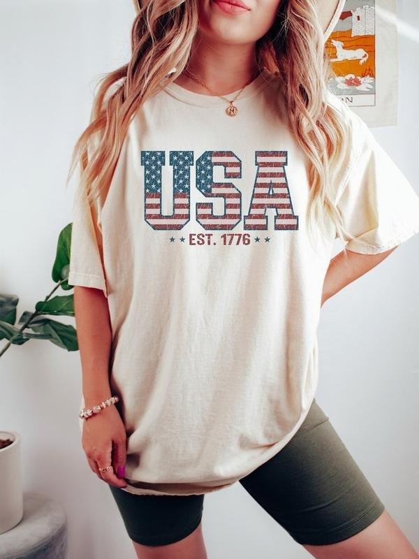 USA Est 1776 Shirt, America 4th of July T-Shirt, USA Flag Shirt, Stars and Stripes Tee, American Women Shirt Hoodie,...