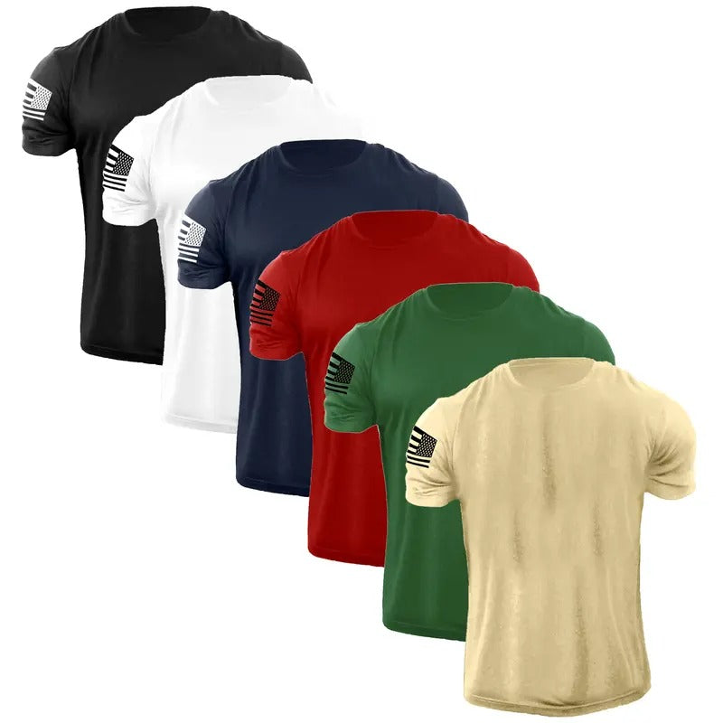 USA Flag 6-Pack Graphic Tee for Men - 100% Cotton Crewneck Short Sleeve T-shirt