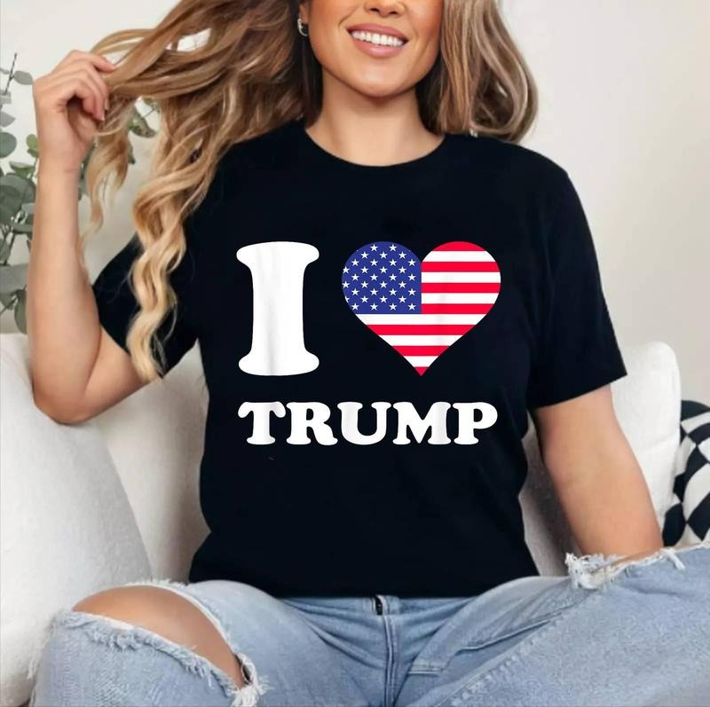 USA Flags Heart I Love Trump T-Shirt | Cotton 100%, Crewneck, Top Womenswear Hoodie, Sweatshirt | HypeDripTees.com