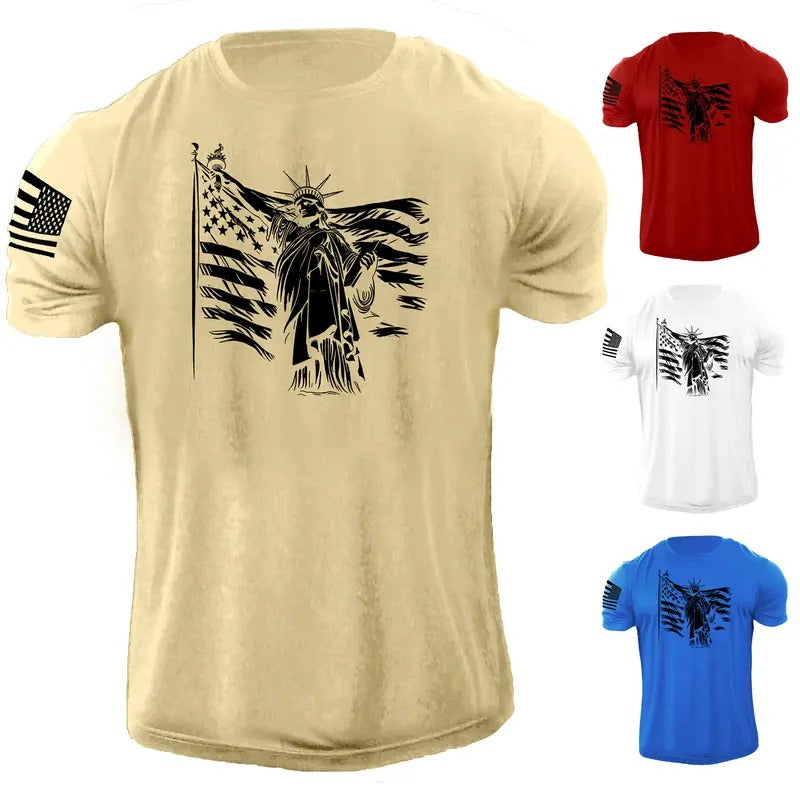USA Men's Patriotic T-Shirt with American Flag Graphic Design, 100% Cotton