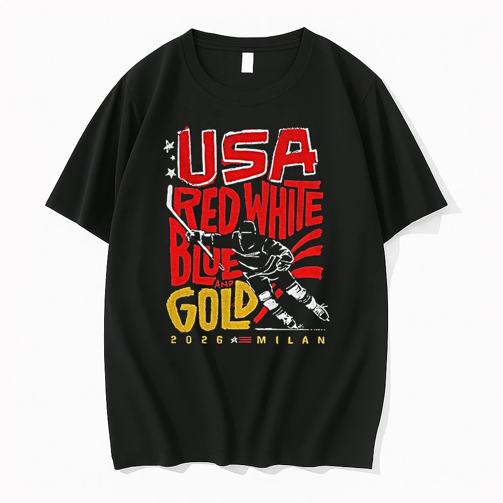 Usa Mens Hockey Team Red White Blue Gold 2026 Milan Tshirts Sweater Hoodie, Sweatshirt | HypeDripTees.com