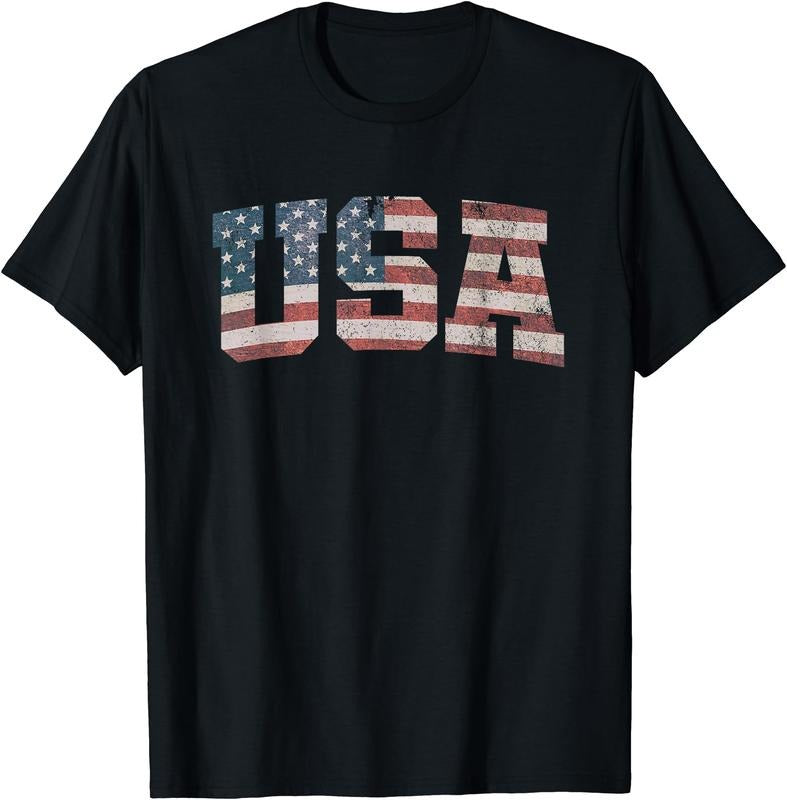 USA US Flag Patriotic 4th July America Cotton Short Sleeve T-Shirts, Hoodie, Sweatshirt