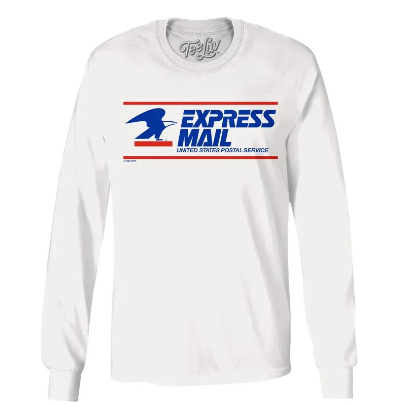 USPS Express Mail Long Sleeve T-Shirt - White Hoodie, Sweatshirt | HypeDripTees.com