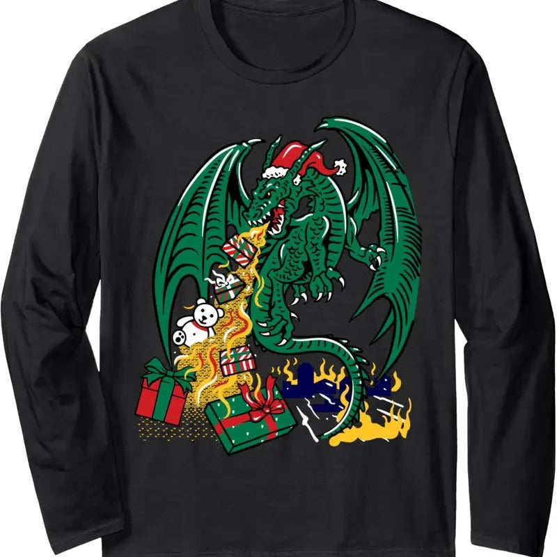 Ugly Christmas Sweater - Christmas Dragon Long Sleeve T-Shirt Hoodie, Sweatshirt | HypeDripTees.com
