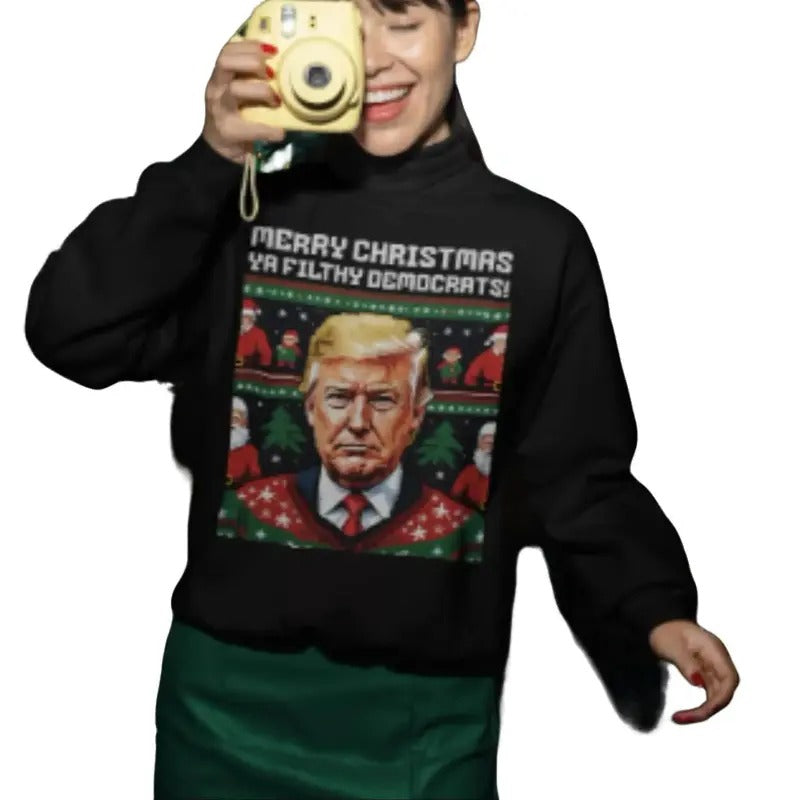 Ugly Christmas Sweater Trump Christmas Sweatshirt Ugly Election 2024 Shirt Hoodie | HypeDripTees.com