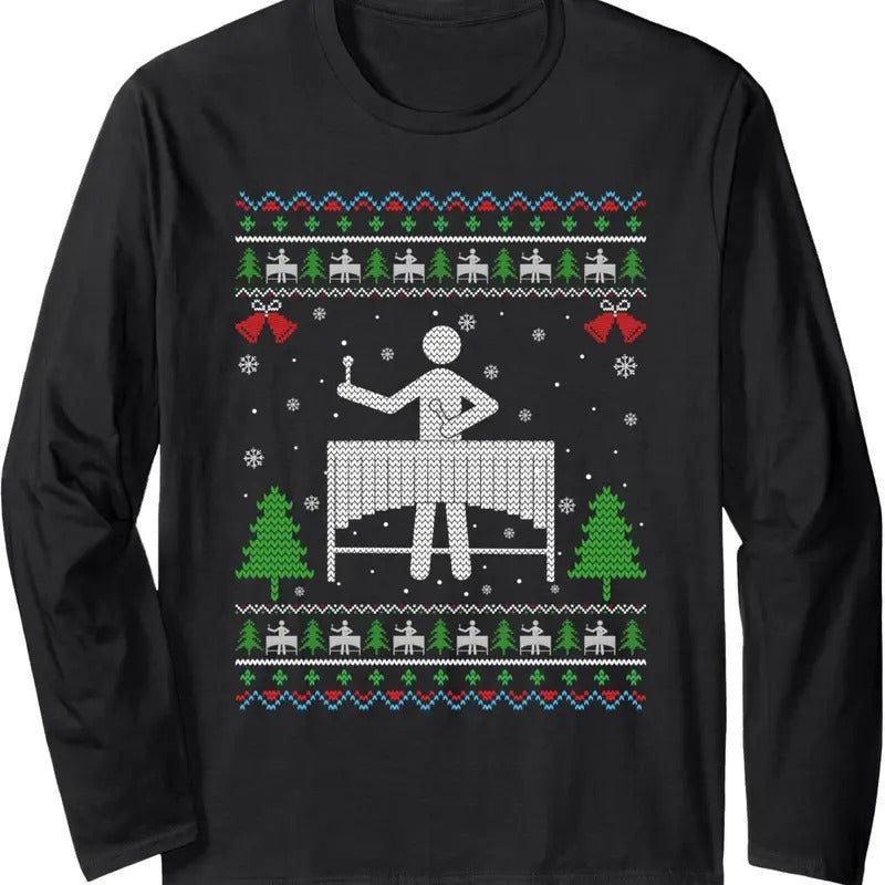 Ugly Xmas Design Marimba Player Ugly Christmas Sweater Funny Long Sleeve T-Shirt Hoodie, Sweatshirt | HypeDripTees.com