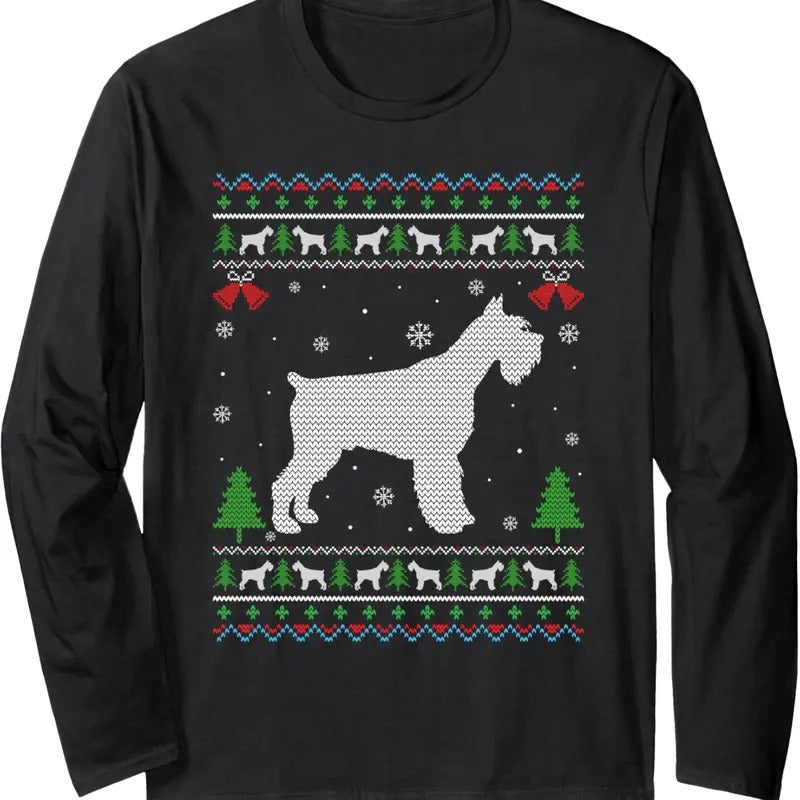Ugly Xmas Design Schnauzer Dog Ugly Christmas Sweater Funny Long Sleeve T-Shirt Hoodie, Sweatshirt | HypeDripTees.com