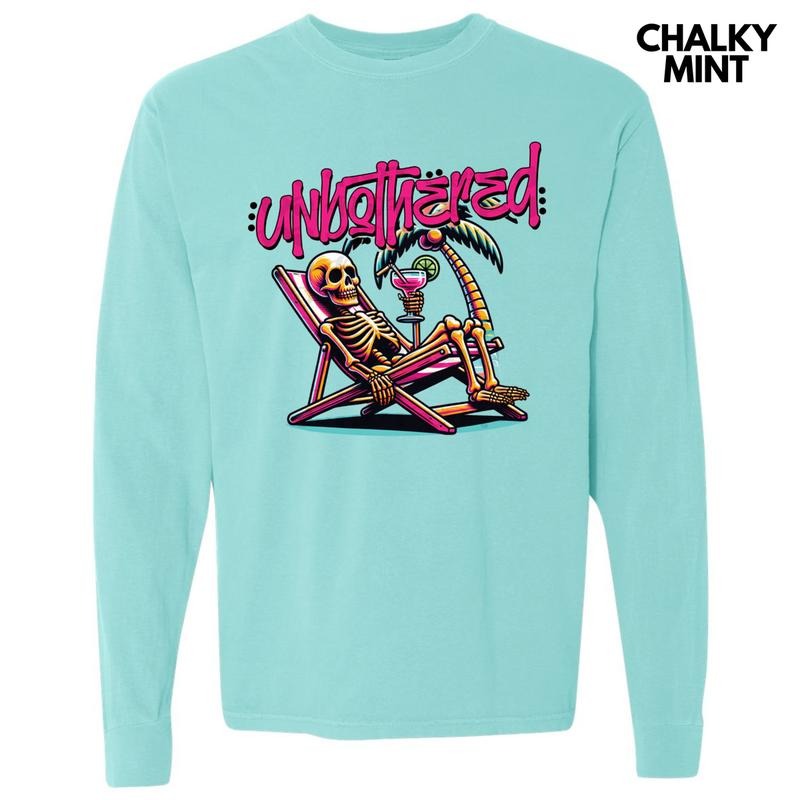 Unbothered Skeleton Long Sleeve Comfort Colors T-Shirt Hoodie, Sweatshirt | HypeDripTees.com