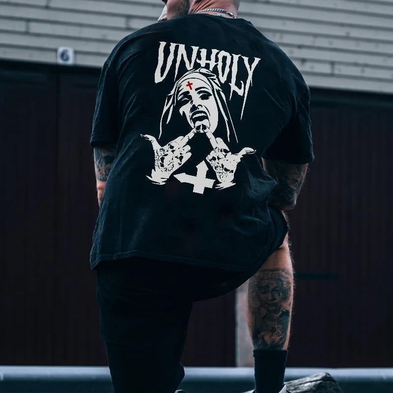 Unholy Nuns Back Side Printed T-shirt Sweatshirt Hoodie, Naughty Clothes Men Cotton Menswear, Streetwear | HypeDripTees.com