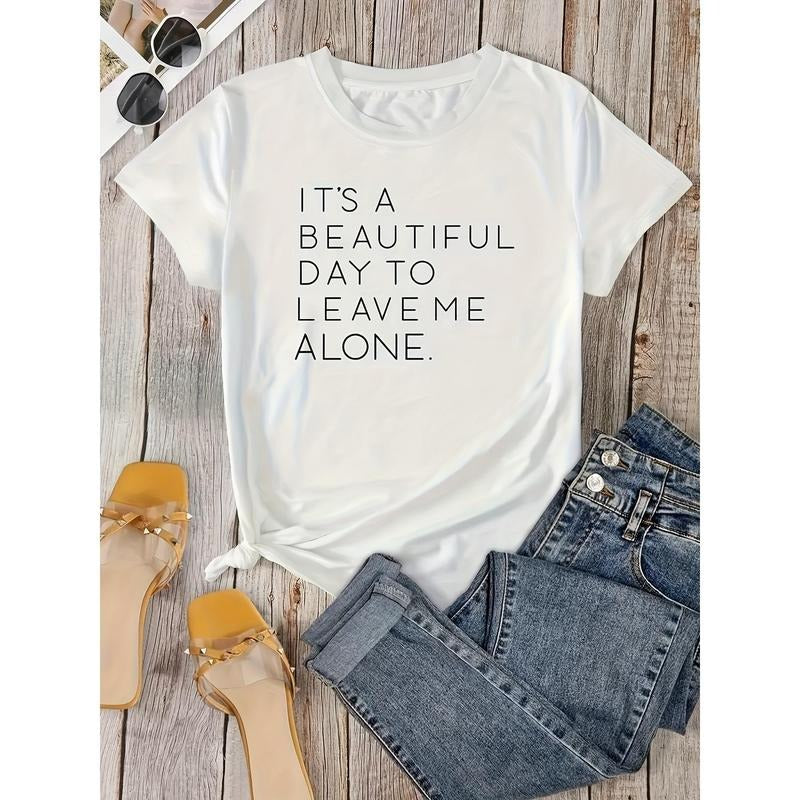 Unisex 180g Letter Print Crew Neck T-Shirt, Casual Short Sleeve T-Shirt For Spring& Summer, Women'S Clothing Hoodie,...