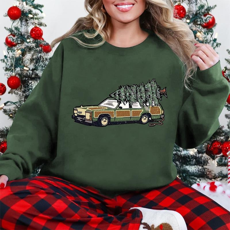 Unisex A Christmas Story Funny Christmas Tree Car 50% cotton 50% polyester Crew Neck Sweatshirt,Menswear,Short...