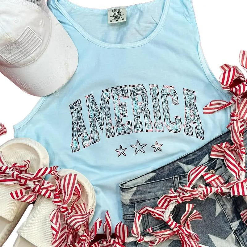 Unisex America Shirt or Tank Top, Spangle Graphic Tee for Women, 4th of July Spangle T-Shirt or Tank Hoodie, Sweatshirt