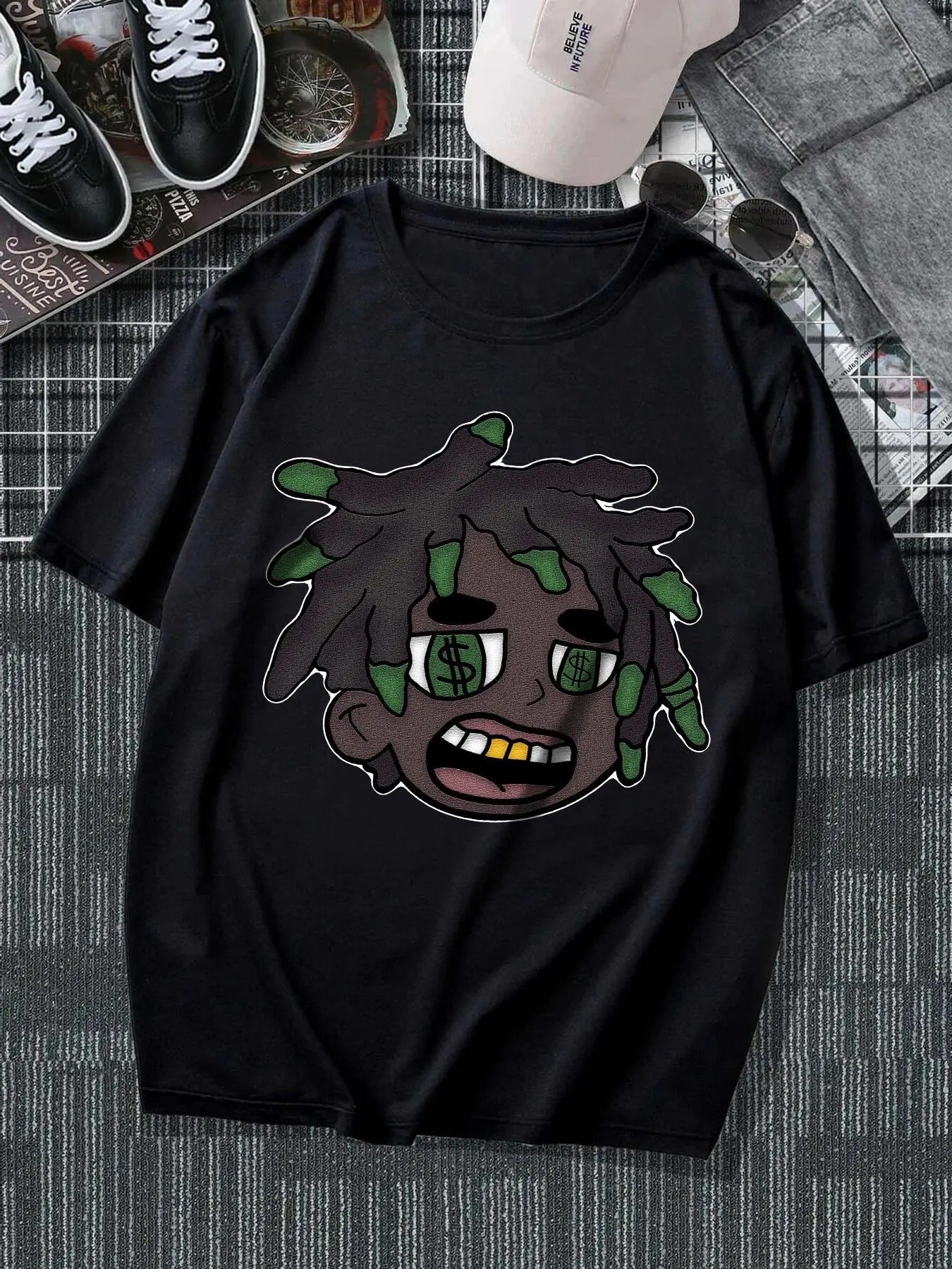 Unisex Cartoon Figure Print Round Neck Tee, Regular Fit Street Fashion Casual Short Sleeve T-shirt for Daily Wear, Unisex...