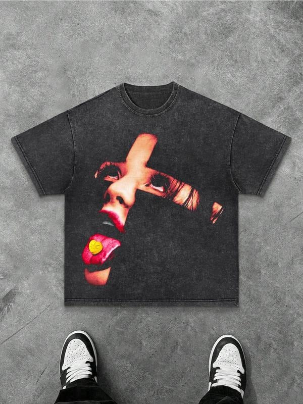 Unisex Cartoon Girl Print Round Neck Tee, Men's Regular Fit Casual Fashion Short Sleeve T-shirt for Daily Wear, Men's...