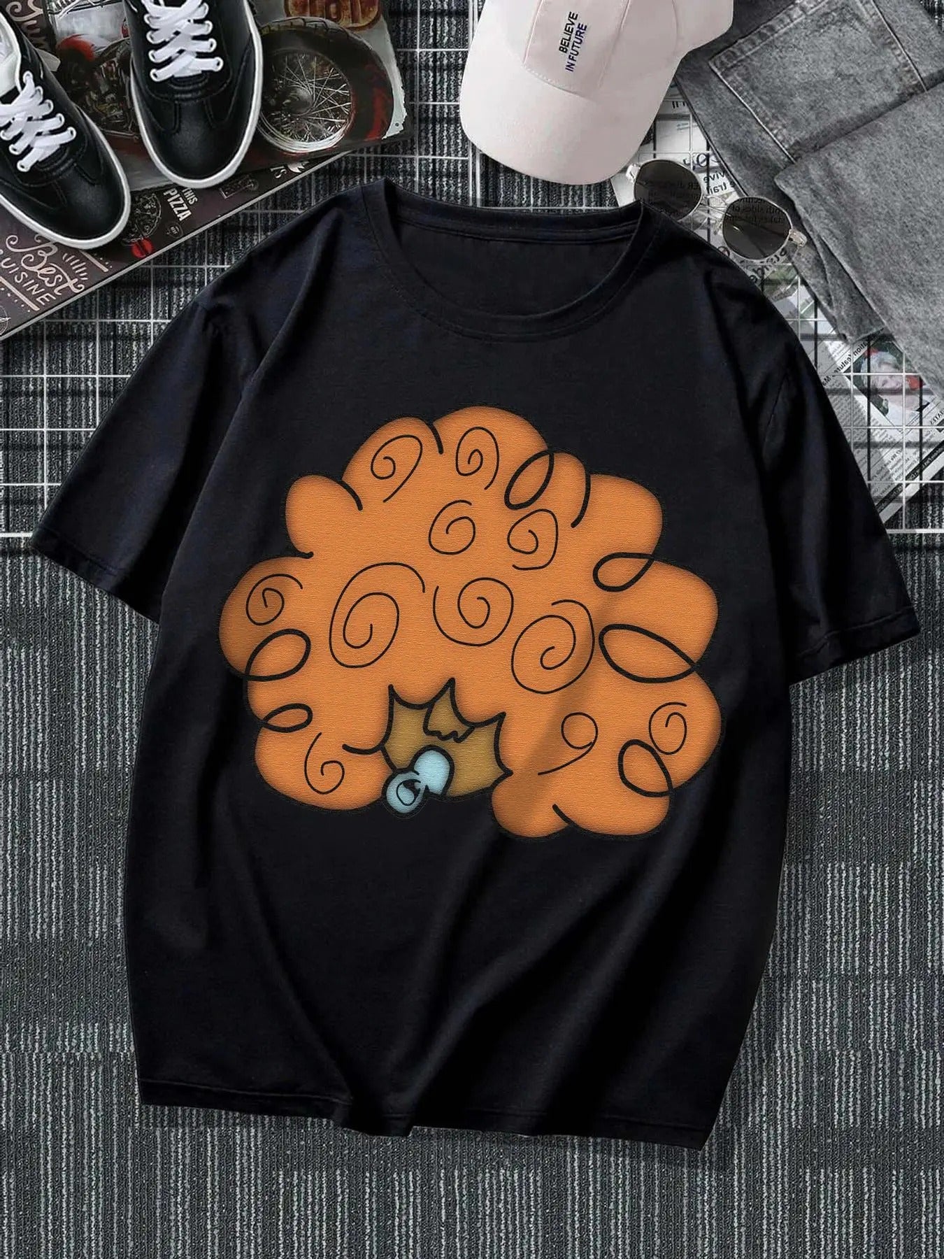 Unisex Cartoon Print Round Neck Tee, Regular Fit Casual Short Sleeve Crew Neck T-Shirt for Summer, Fashion Men's Top for...