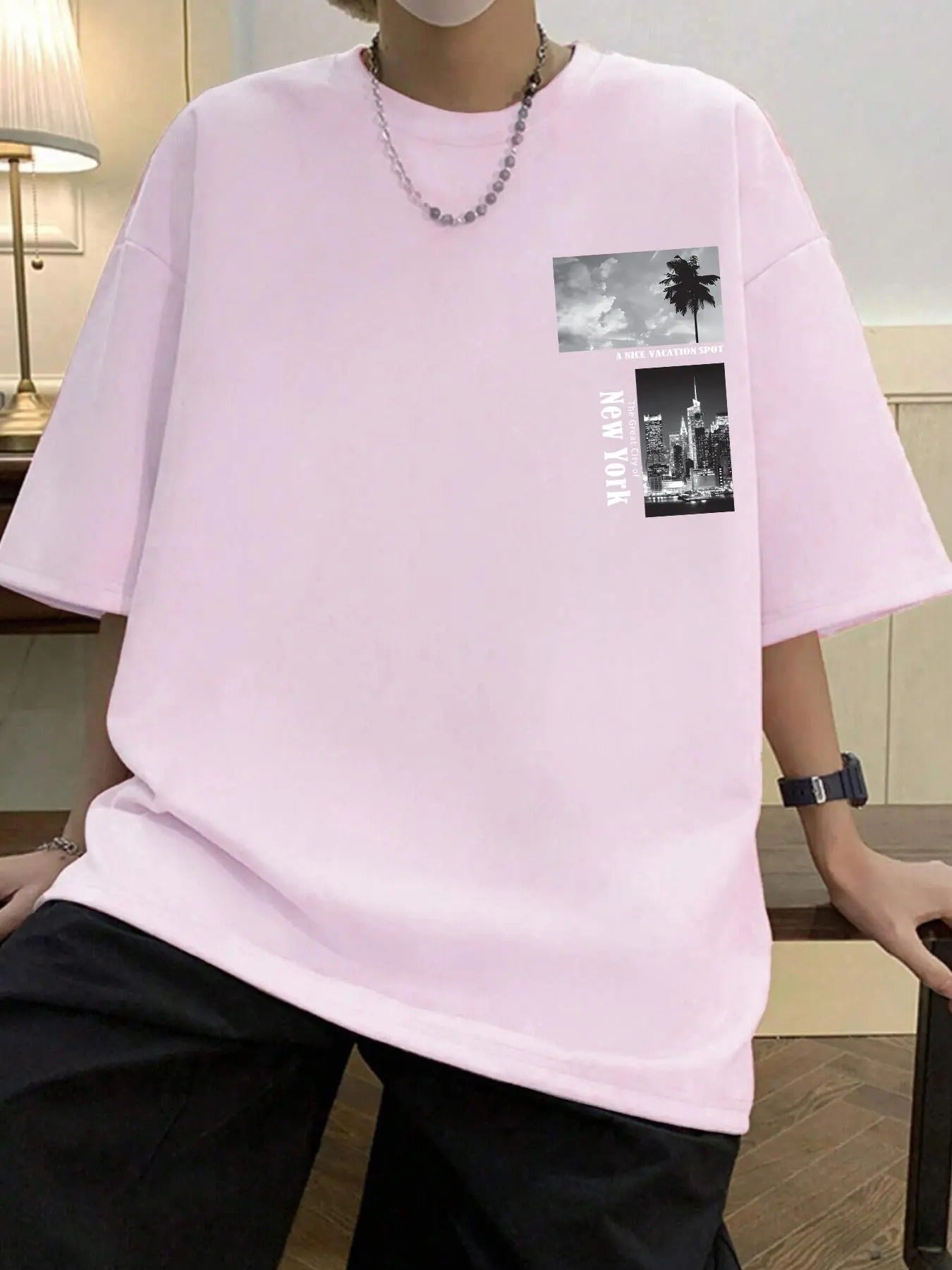 Unisex City Print Drop Shoulder Tee, Street Fashion Casual Regular Fit Half Sleeve Round Neck T-Shirt for Summer,...
