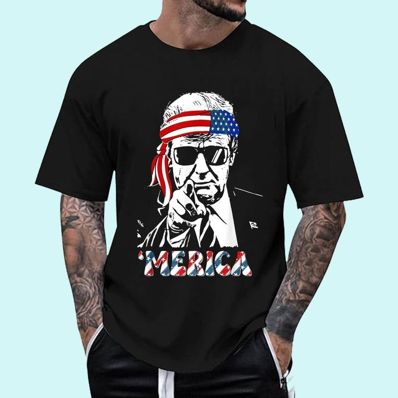 [Unisex Cotton] 'MERICA TRUMP Happy 4th Of July Trump American Flag T-Shirt , Short Sleeve, Top Unisex