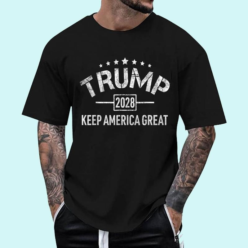 [Unisex Cotton] Donald Trump 2028 Keep America Great 4th Of July Election T-Shirt , Short Sleeve, Top Unisex