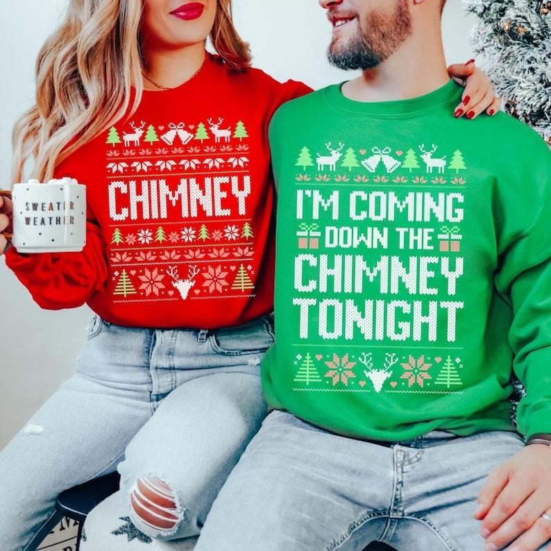 Unisex Couples Christmas Sweatshirt, Funny Ugly Sweater T-Shirts, Hoodie | HypeDripTees.com