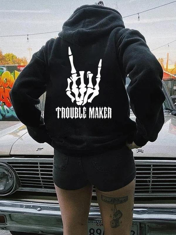 Unisex Fall Winter Graphic Hoodie, Casual Skull Hand Print Sweatshirt, Loose Fit Fleece Pullover, Hip-Hop Style, Outdoor...