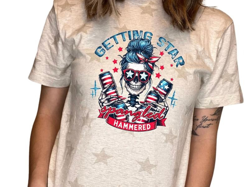 Unisex Getting Star Spangled Hammered July4th T-Shirt, Independence Day Skeleton Shirt Hoodie, Sweatshirt | HypeDripTees.com