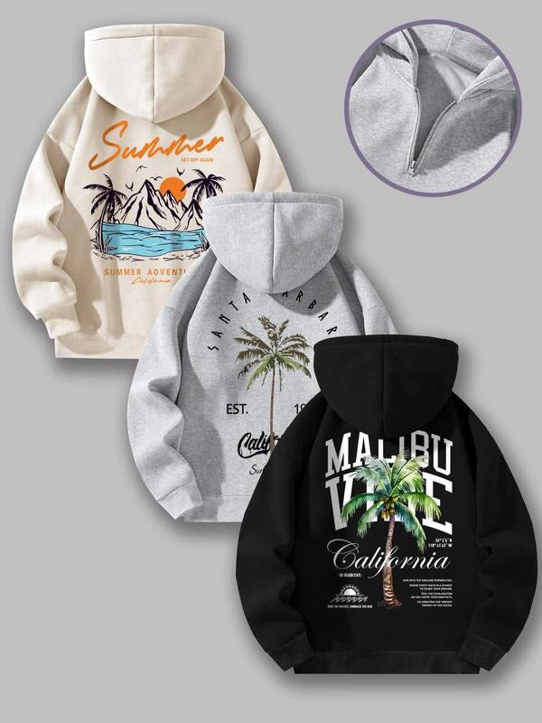 Unisex Graphic Print Zip Up Hoodie, Casual Long Sleeve Hooded Sweatshirt for Fall & Winter, Men's Top for Daily Wear T-Shirts