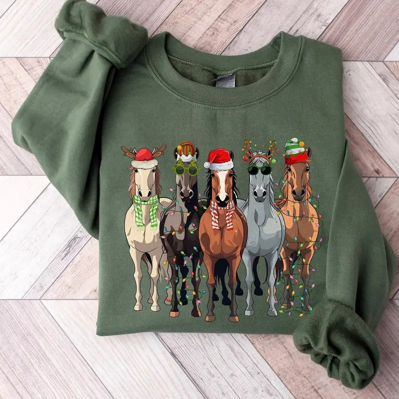 Unisex Horse Christmas Sweatshirt & Shirt, Classic Fit, True to Size, 100% Cotton