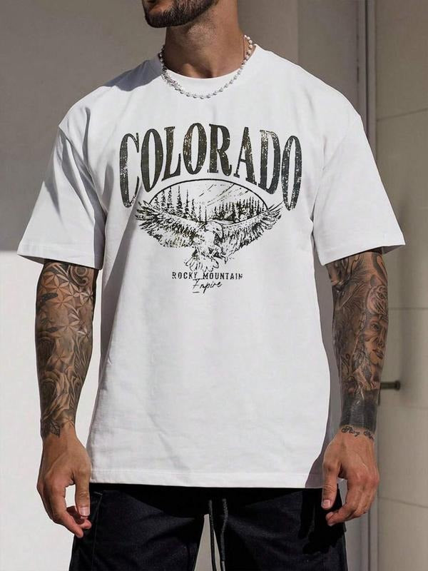 Unisex Letter Graphic Round Neck Tee, Men's Casual Short Sleeve Crew Neck T-shirt for Summer, Menswear for Daily Wear...