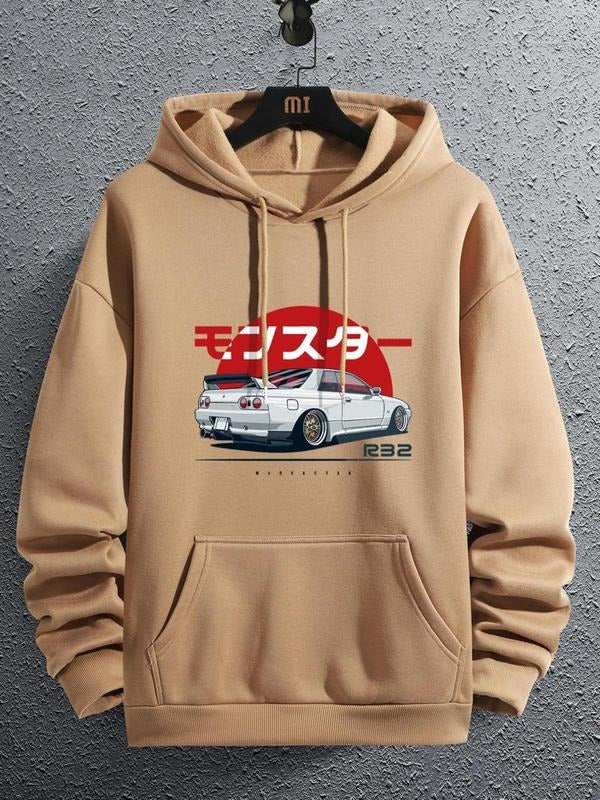 Unisex Men's Car Print Drop Shoulder Warm Essentials Hoodie, Fashion Soft Long Sleeve Casual Regular Fit Drawstring...